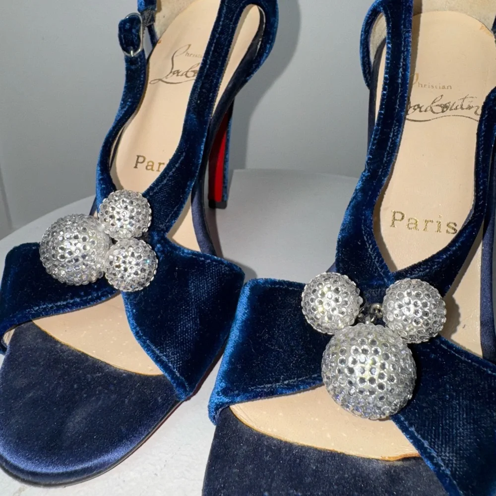 Christian Louboutin Blue velvet Palace Strauss high heel sandals/Size 7.5 - Picture 3 of 9